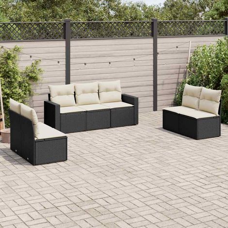 Salon de jardin 7 pièces en résine tressée noire avec coffres de rangement et coussins - PANGIVO (1/3)