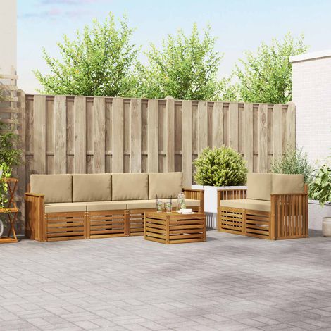 Outdoor-Sofagarnitur 7 pcs Natur und Beige Massivholz Akazie (1/5)