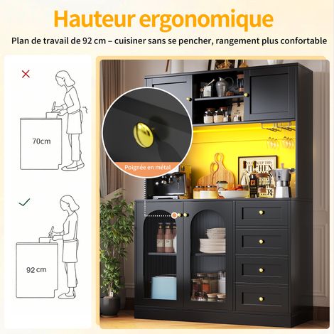 Compartiment de rangement / Meuble de stockage / Meuble de cuisine / Meuble à buffet, dimensions : 120x40x188 cm. Style rustique. 4 portes. Intérieur du meuble muni d’une bande lumineuse LED. Espace p (1/5)