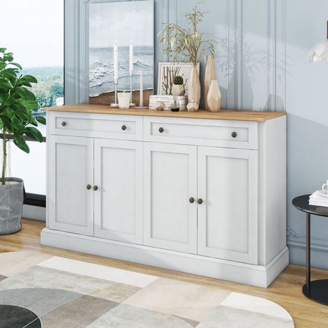 Buffet - Grand buffet avec 4 portes et 2 tiroirs - Buffet moderne pour la salle à manger et le salon - 1508640 - Blanc et beige (1/5)