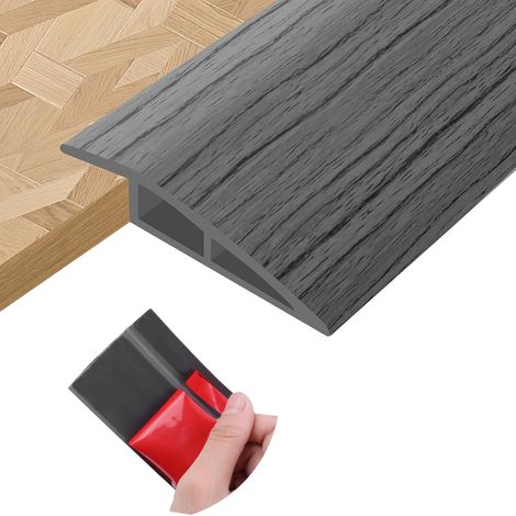 Barre de seuil adhesive seuil de porte en PVC bande de transition sol stratifié transitions de tapis (Grain de bois gris foncé, 10mm×1m) (1/5)