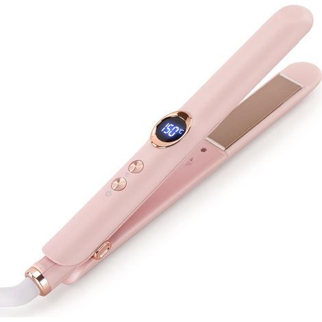 Lisseur et boucleur 2 en 1, lisseur avec écran LED, plaques en céramique, chauffe rapide, 12 réglages de température de 150 °C à 210 °C (rose)