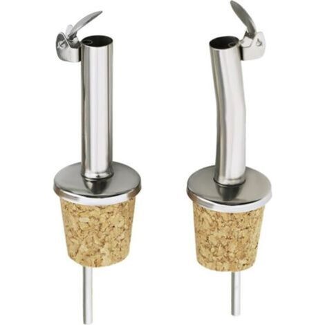 Becs Verseurs 2 pcs, Une Bouche Droite et Une Bouche Courbée Verseur Huile d\\'Olive pour Spiritueux/Huile/Vinaigre pour Bouteilles, avec Bouchon en Liège Naturel et Rabat en Acier Inoxydable (1/4)