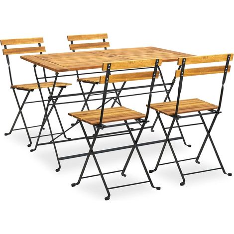 Muebles de comedor salón exterior plegable 5 piezas madera maciza de acacia 020014709