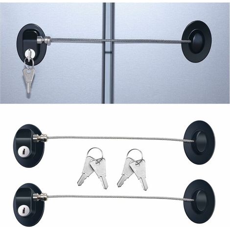 3 Piece Refrigerator Door Lock Strong Adhesive Freezer Door Lock File Drawer Lock Child Safety Cabinet Lock with Keys (Black) (1/5)