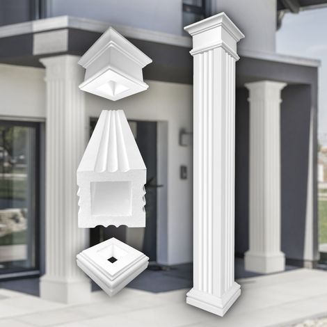 PRESTIGE DECOR Säulen & Halbsäulen eckig 225-244cm Teil-Kannelierung, Dekosäule Kunstharzputz weiß: Komplettset 3, Größe M - geschlossen (1/5)