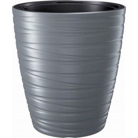 Maceta con deposito 16L Maze de plastico en color gris piedra 29,6 (largo) x 29,6 (ancho) x 32,9 (alto) cm (1/3)