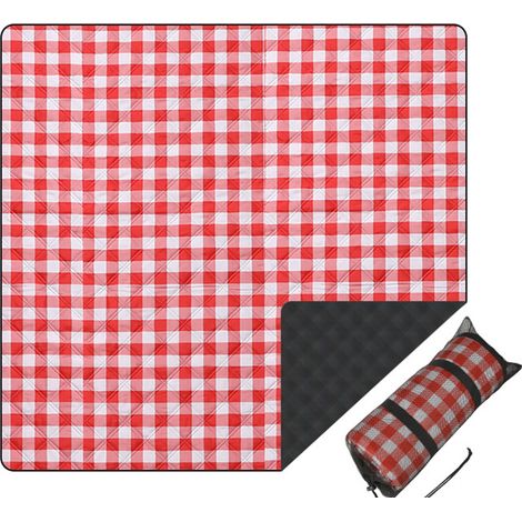 Couverture de pique-nique d'extérieur, couverture de plage anti-sable, tapis imperméable, nappe, idéale pour les voyages et la randonnée (rouge, 200 x 200 cm) (1/5)