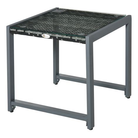 Table de jardin/table d'appoint en verre trempé, polyrotin et aluminium, résistante aux intempéries et moderne pour jardin, balcon et terrasse – 1 pièce, sur site (1/5)