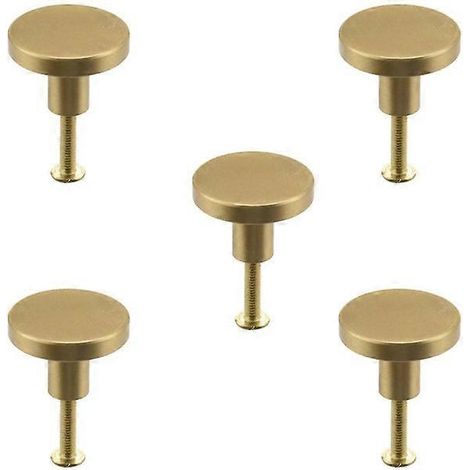 Lot de 5 boutons de porte décoratifs ronds en cuivre pur doré pour meubles. Poignées murales. (1/5)