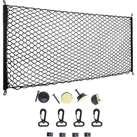 Filet à bagages de voiture, 110x60cm Filet de coffre en nylon élastique Filet de protection Filet de séparation Multifonction pour le stockage du coffre (1/4)