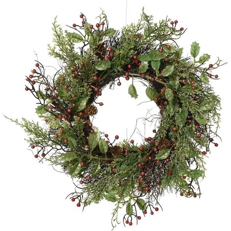 Grüne Weihnachtsgirlande mit Beeren und Tannenzapfen Ø40 × H10 cm (1/2)