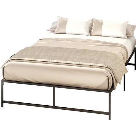 Struttura letto matrimoniale 140 x 190 cm, letto matrimoniale in acciaio per 2 persone, altezza 31 cm con contenitore, rete a doghe, nero (1/5)