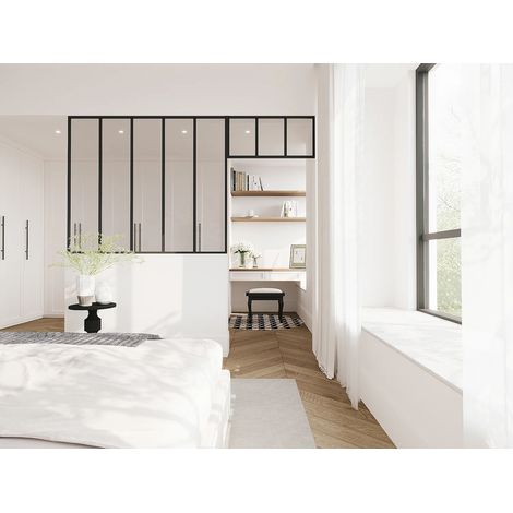 Vetrata atelier con sopraluce L150 x H130 + L83 x H40 cm Nero in Alluminio termolaccato - BAYVIEW
