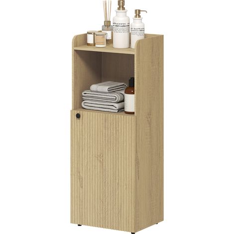 Meuble salle de bain niche étagère ouverte réglable chêne jaune 40x31x104 cm
