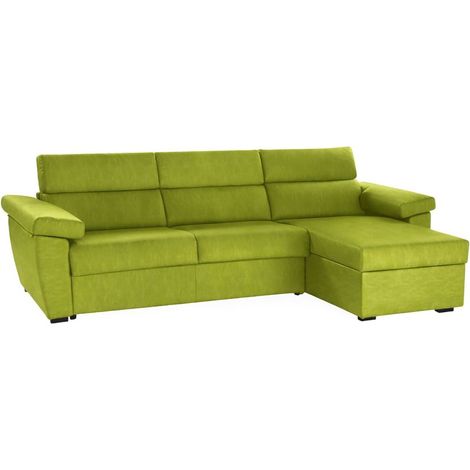 Sofá Fijo con Chaise Longue Ceto, Desenfundable, Reversible Made in Italy, Hidrófugo Multiposición, 285x160 cm Verde