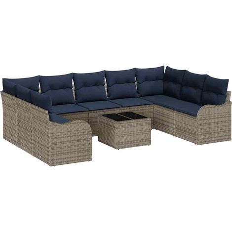 Garden Sofa Set 10 pcs Grey Poly Rattan vidaXL (1/5)