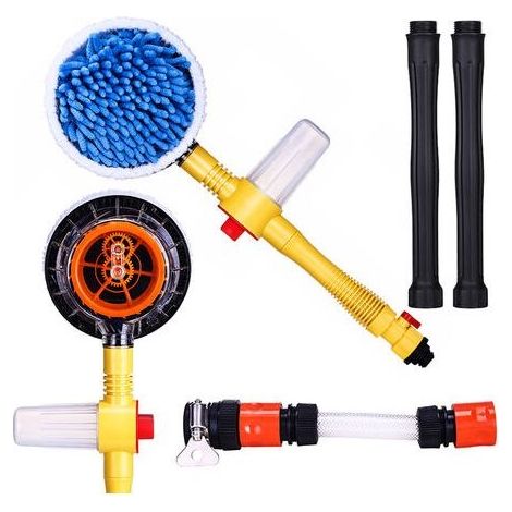 Brosse de Nettoyage de Voiture, Kit de Nettoyage de Voiture, Vadrouille Rotative à 360º, Microfibre Manche Long Brosse de Lavage de Voiture (Jaune) (1/5)