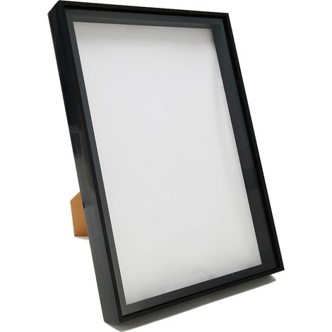 Cadre photo décoratif en plastique noir avec support, facile à démonter, idéal pour fleurs séchées et coquillages. (1/5)