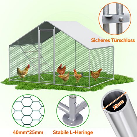 Enclos métallique 3x2x2m avec verrou de sécurité et bâche imperméable en PE, pour poules, lapins et autres petits animaux (1/5)