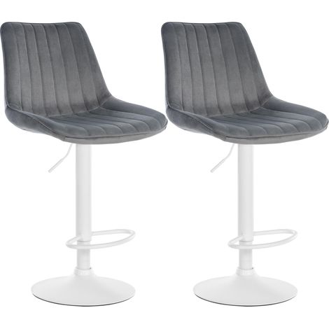 Juego de 2 taburetes de bar regulables en altura y giratorios 360° en terciopelo gris con costuras verticales y patas de metal blanco 100006729 (1/5)