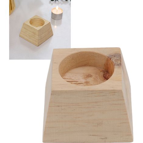 Bougeoir trapézoïdal en bois, style rétro et minimaliste, idéal pour Noël, les mariages et la décoration intérieure. (Bougeoir trapézoïdal en bois naturel) (1/5)
