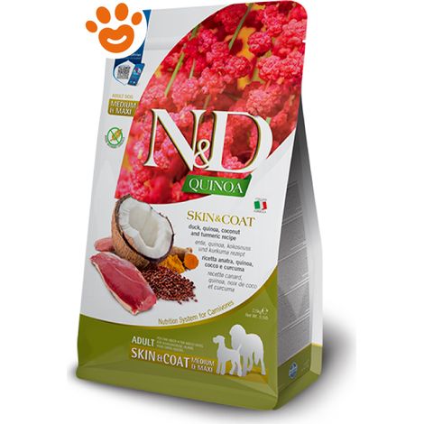 Farmina Dog N&D Quinoa Skin&Coat Medium Maxi Anatra - Sacco 7 Kg - Cibo Secco Cani