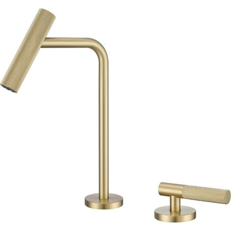 Robinet Salle de Bain 2 Trou Rotatif 360 Mitigeur Lavabo Salle de Bain eau Chaude et Froide or (1/5)