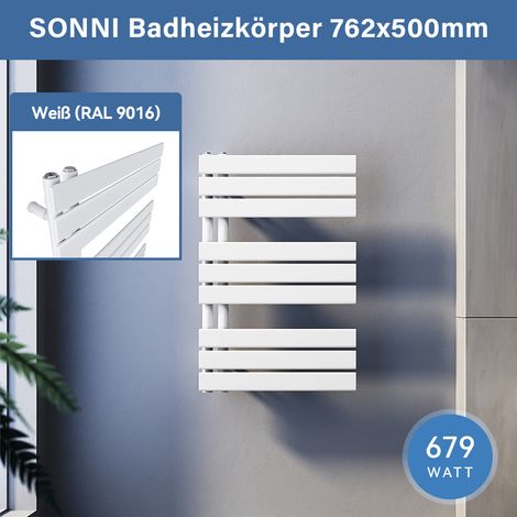 SONNI Badheizkörper Handtuchhalter Weiß Handtuchwärmer Panel Handtuchtrockner,76x50cm Seitenanschluss