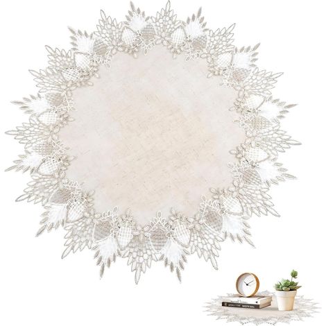 Napperon Dentelle Rond en Lin Beige 50cm,Chemin de Table Beige pour Pique-Nique,Décoration Élégante pour Table Basse de Salle à Manger et Cuisine,Résistant à la Poussière (1/5)
