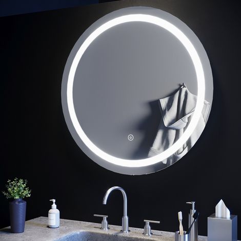 SIRHONA Espejo de baño Antivaho Iluminado RedondoEspejo de Baño LED Retroiluminado con Interruptor  80 x 80 cm Táctil Espejo LED de Bajo Consumo IP44 Fácil Instalación (1/5)