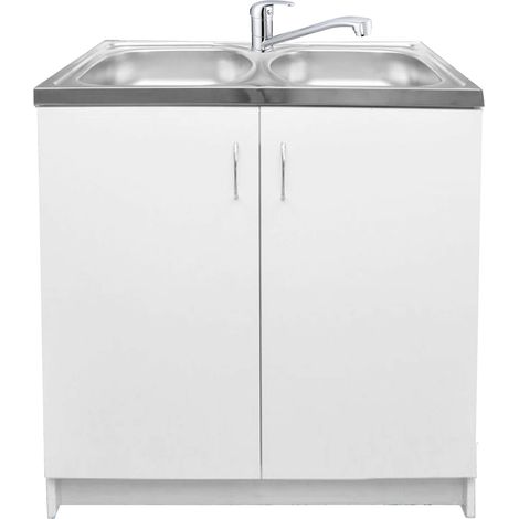 STAMAR Küchenunterschrank mit Spüle + Armatur 80x50 - Weiß - Elegant und Praktisch - Made in Polen