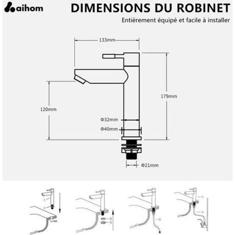 Robinet Eau Froide pour Lave-Mains Robinet Salle de Bain Noir Robinet Lavabo en Acier Inox Robinetterie Ronde Mousseur Démontable. (1/4)
