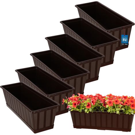 KOTARBAU® Lot de 6 Pot de Fleur Exterieur - Jardinières Exterieur - PVC - 50 x 18 x 14 cm - Brun - Jardinière Balcon - Rectangulaire - avec Soucoupe - Bac à Fleurs (1/5)