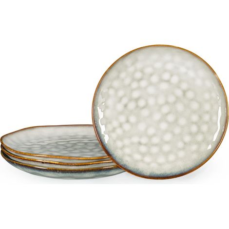 Assiettes Dessert en Porcelaine, Assiette Plates Beige pour 4 Personnes, Service de Table Glaçure Réactive, Petite Assiette à Pâtes, Tapas et Gâteau - 20cm (1/5)