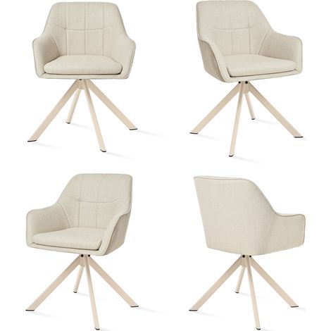 Goeurvant Moderner Esszimmerstühle mit dicker Doppelsitzpolsterung, breiter Rückenlehne und ergonomischen Armlehnen - 4er Set - Beige - Leinen