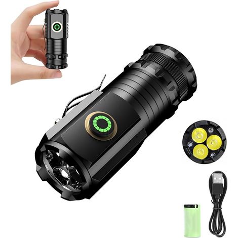 Lampe Torche Led Ultra Puissante,Torche Led Puissante Rechargeable,5 Modes d'éclairage,3 Perles de Lampe,Lampe de Poche Petite Très Claire avec Aimants de Clip [Classe énergétique A+++]