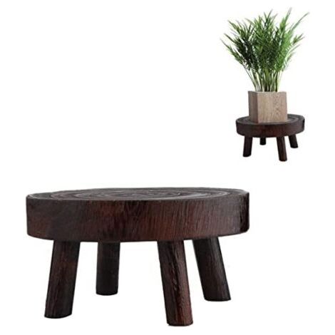 Mini-tabouret en bois rond décortif, stands en bois tabouret de jardinage Plante intérieure Stands de jardin à grains vintage Pot jardin 14x9cm, montant du support colonne montante en (1/5)