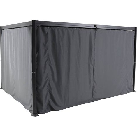 Hesperide – Jeu de 4 rideaux latéraux en polyester 330 x 215 cm – Opaque gris pour tonnelle Belize 3 x 3,8 m – Protection contre les intempéries