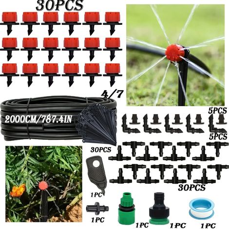 Kit d'arrosage automatique 20 m avec 30 micro-asperseurs 360° réglables, tuyau 4/7 mm, micro-irrigation pour jardin, potager et serre (1/5)