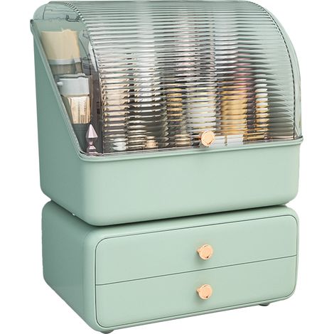 Boîte de rangement cosmétique de bureau à tiroir, organisateur de maquillage anti-poussière pour bijoux, rouges à lèvres et soins de la peau, vert clair (1/5)