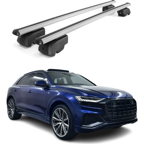 OMAC Aluminium Dachträger Querträger für Audi Q8 4M 2018-2026 – City Crash – ISO/PAS 11154:2006 – Abschließbar – Max. 75 kg – 2 Stangen Silber (1/5)
