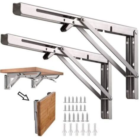 Lot de 6 Lourds Support Console Pliable Rétractable Pour Garage établi, Support d' Étagères Pliable, 12" / 300mm Acier Inoxydable Equerre Rabattable Murale, Charge Maximale: 60 kg/132lb (1/5)