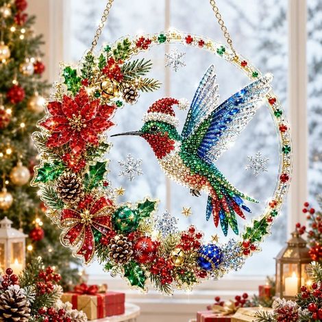 Nouvelle peinture diamant de Noël - Attrape-soleil - Colibri - 20 cm