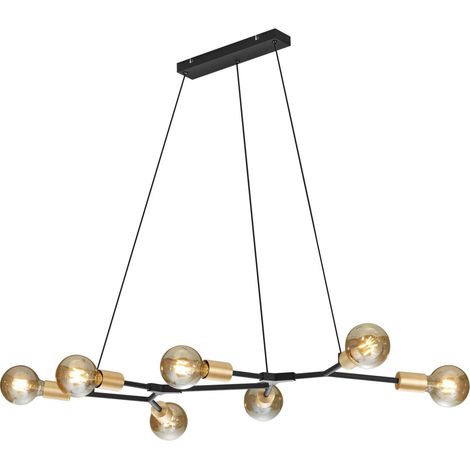 Lampada Sospensione Interno Rettangolare 7 Luci Nero Oro Cross GD Trio (1/5)