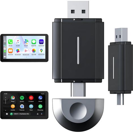 Adaptador inalámbrico 2 en 1 compatible con CarPlay y Android Auto, Dongle WiFi de 5 GHz Plug & Play para una conexión rápida y estable, compatible con el 98% de los autos (2015-2024), compacto y port (1/5)