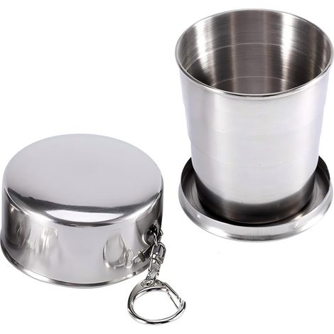Tasse pliable de voyage en acier inoxydable, porte-clés de Camp rétractable télescopique 250ml (1/5)