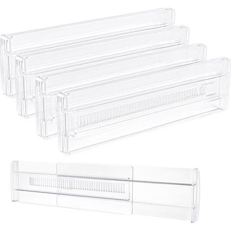 Ensemble de 4 séparateurs de tiroir transparents pour tiroirs de cuisine, commodes et salles de bain. (1/5)