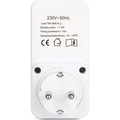 1 prise minuterie compte à rebours, réglage 1h/2h/4h/6h/8h/10h, 230 V CA, consommation  1,5 W, pour appareils électriques domestiques (1/5)