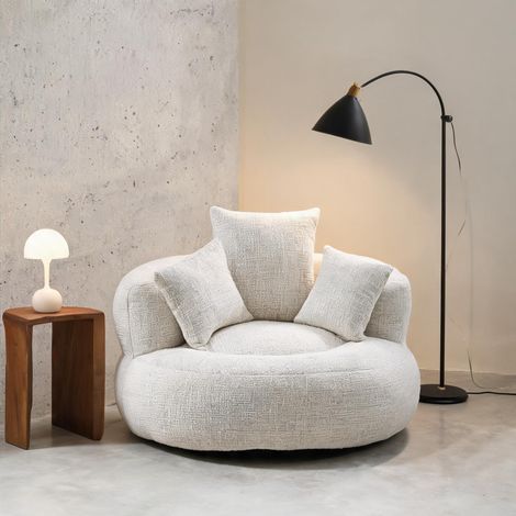 Fauteuil Poire Beige Chenille 108 cm avec 3 Coussins en chenille (1/5)